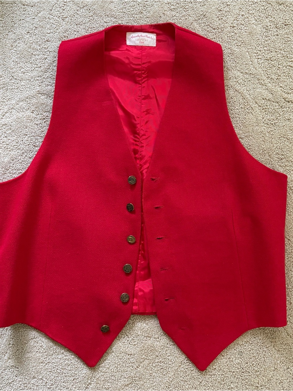 Vintage Wool Red Vest Preppy Holiday Christmas Bow Tie Men’s S/M Handmade